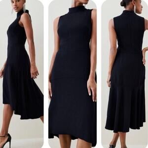 Karen Millen Soft Tailored High Low Midi Dress Black 6P NWT Elegant Sleeveless